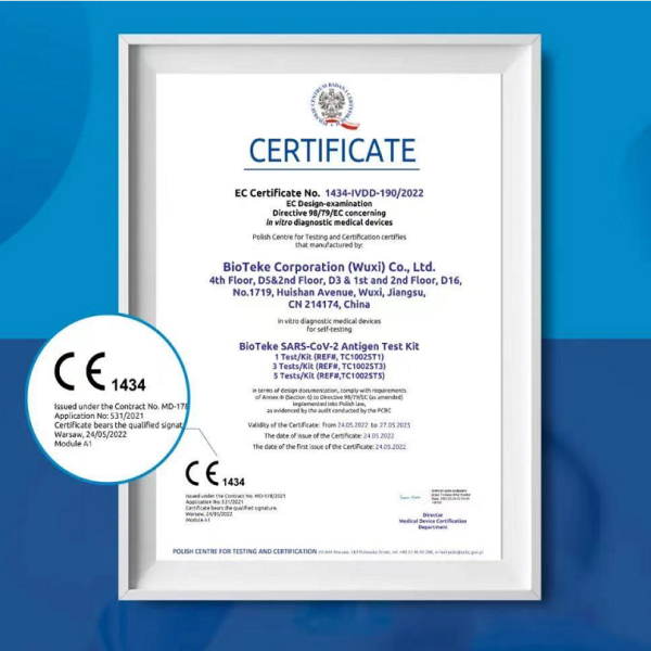 CE1434！Bioteke SARS-CoV-2 Antigen Test Kit has passed the CE certification