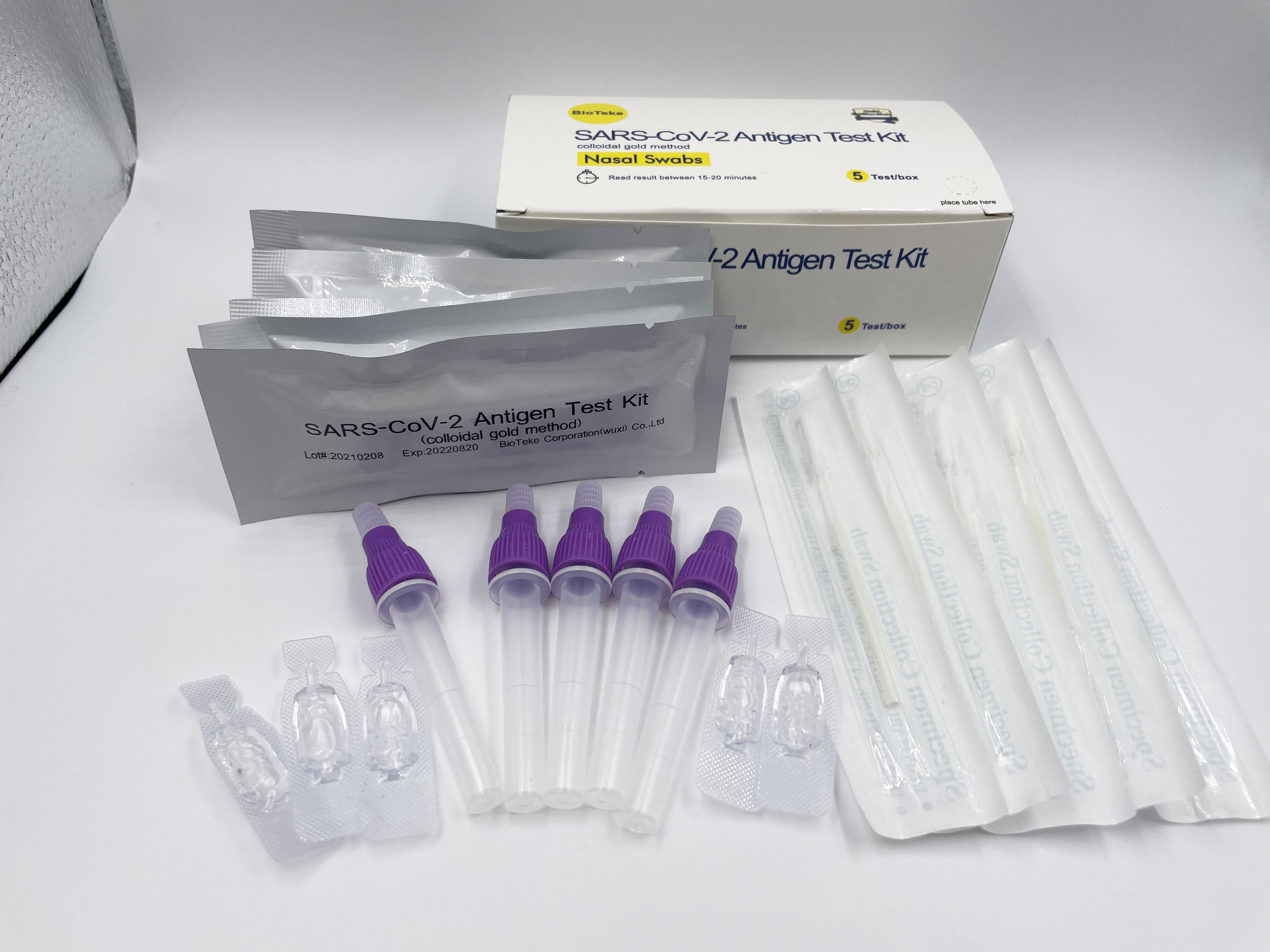 工厂供应鼻前拭子RADT SARS-CoV-2抗原检测试剂盒(每盒5次)
